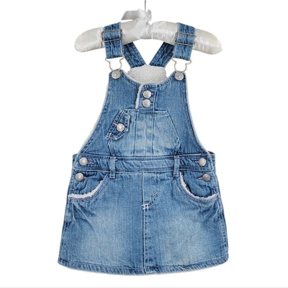Levi's Jean Overalls Mini Skirt Faux Sherpa Lined Girls Infant Toddler Size 24mo - Picture 1 of 12